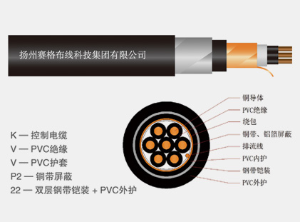 KVVP2-22系列聚氯乙烯絕緣聚氯乙烯護套銅帶屏蔽鋼帶鎧裝控制電纜